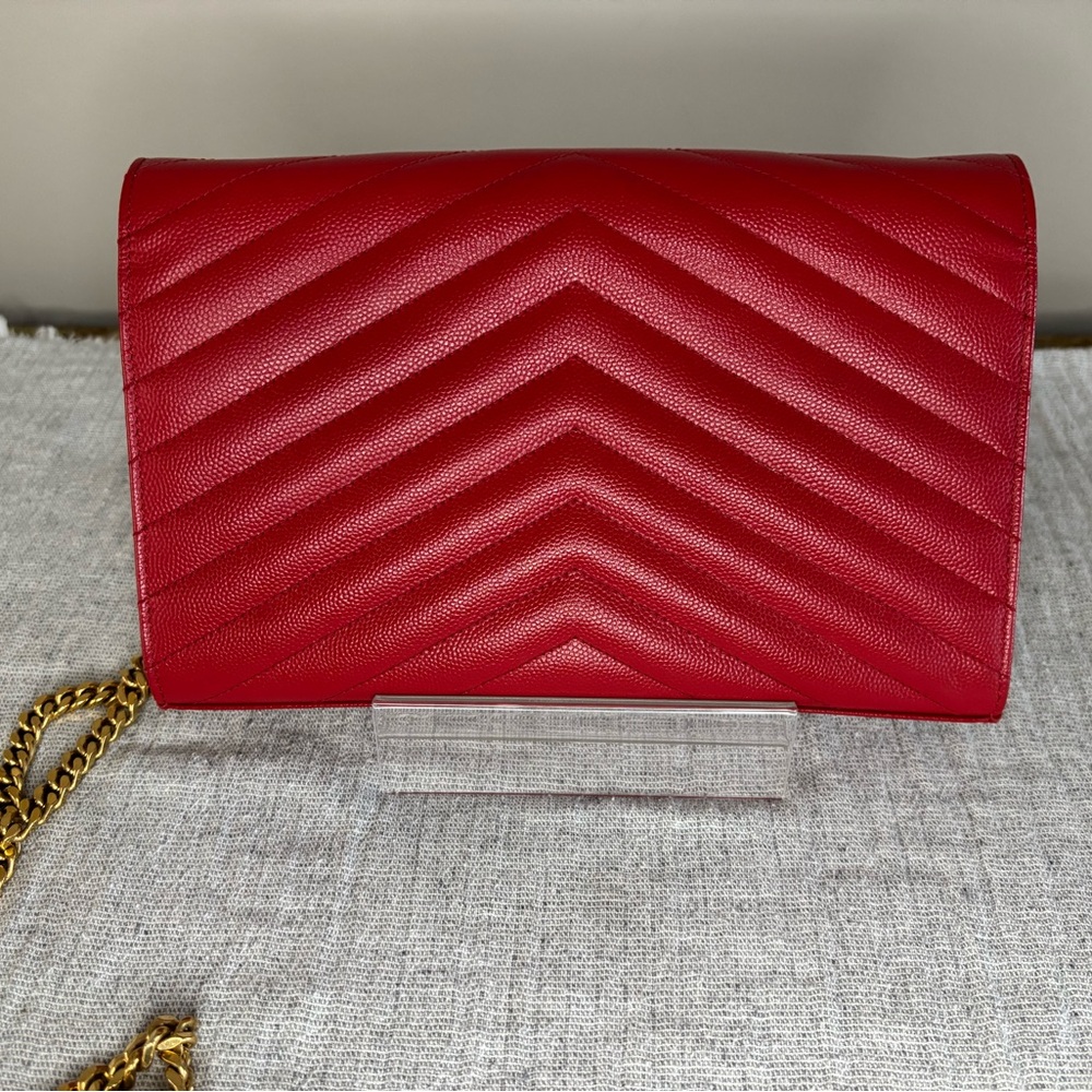Yves Saint Laurent Red Envelope Chevron Leather Clutch - Picture 3 of 12